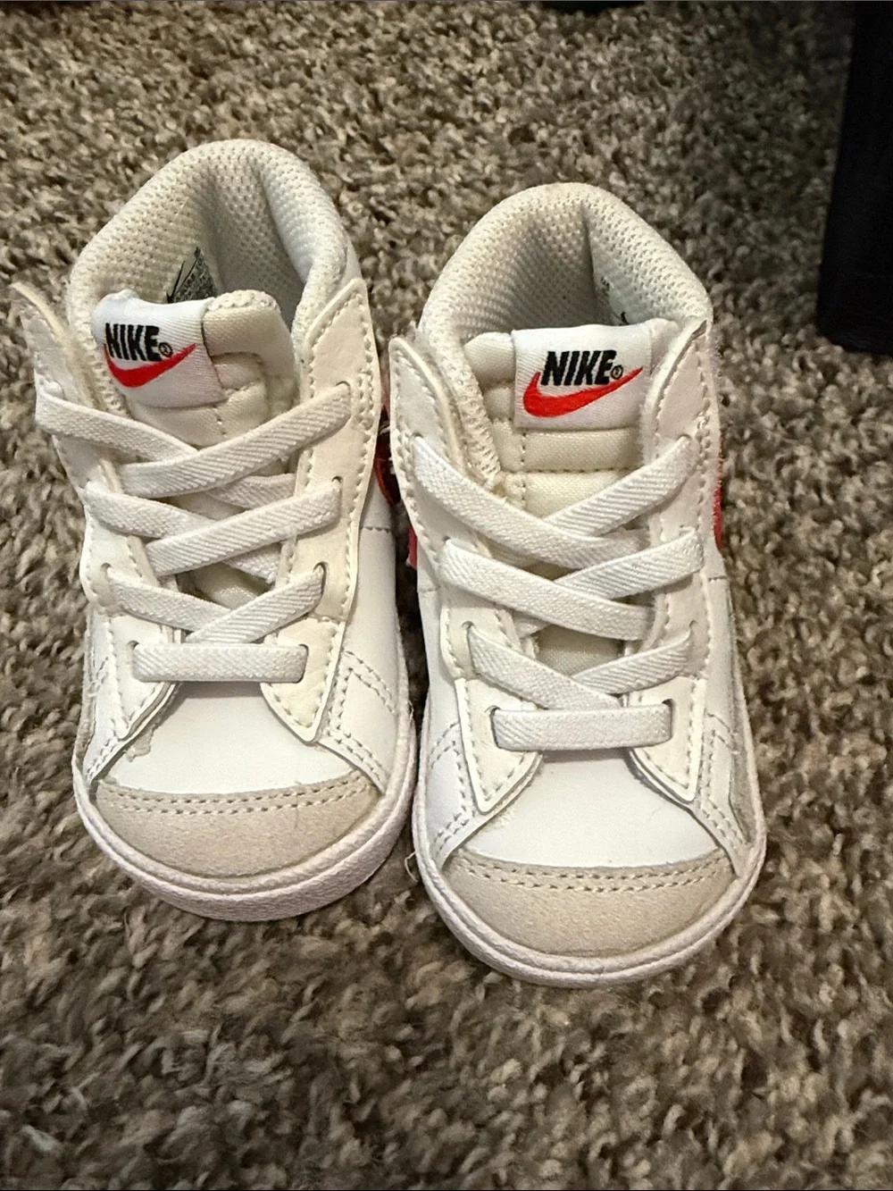 Nike Kids White High-Top Sneakers with Red Swoosh